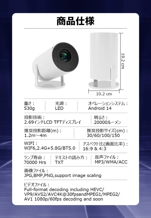 SOPPY スマートプロジェクターの商品仕様