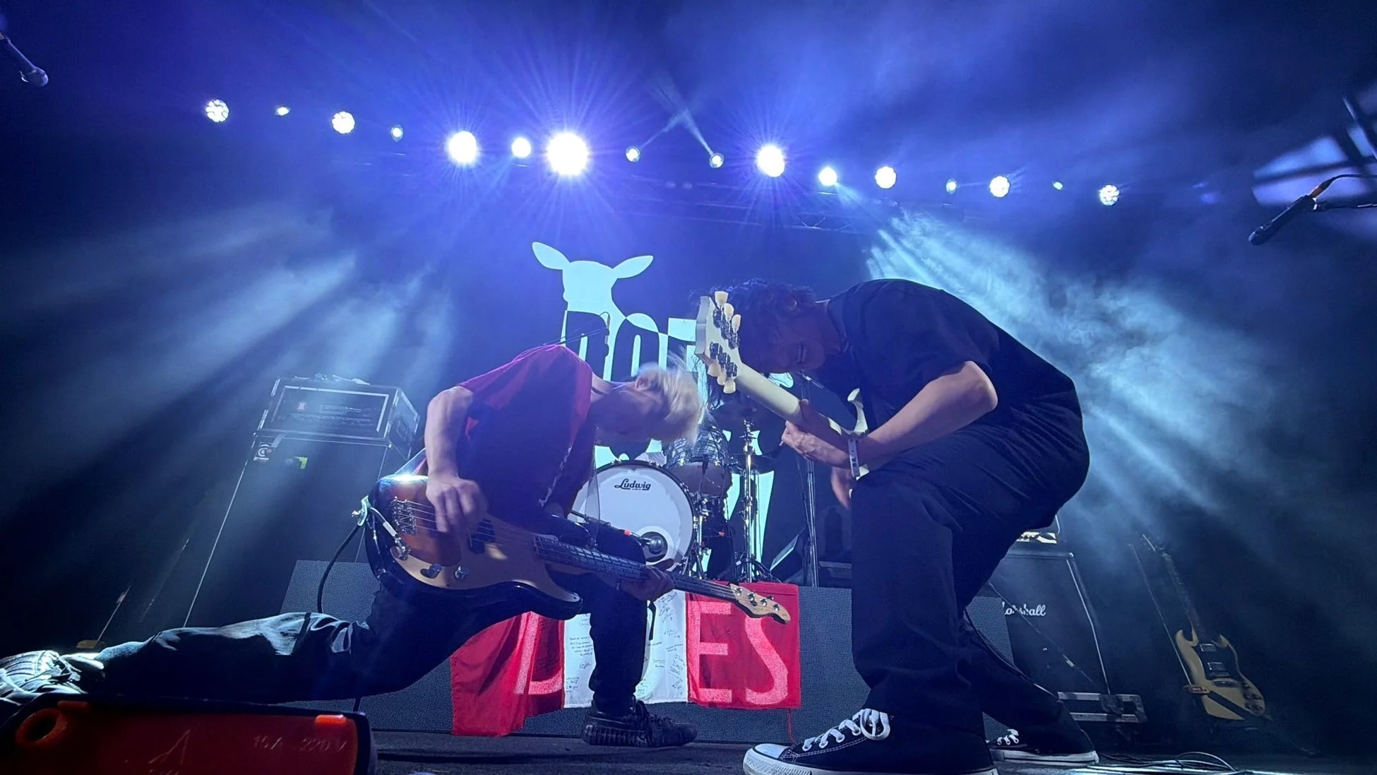 ステージ上のギタリストとベーシスト