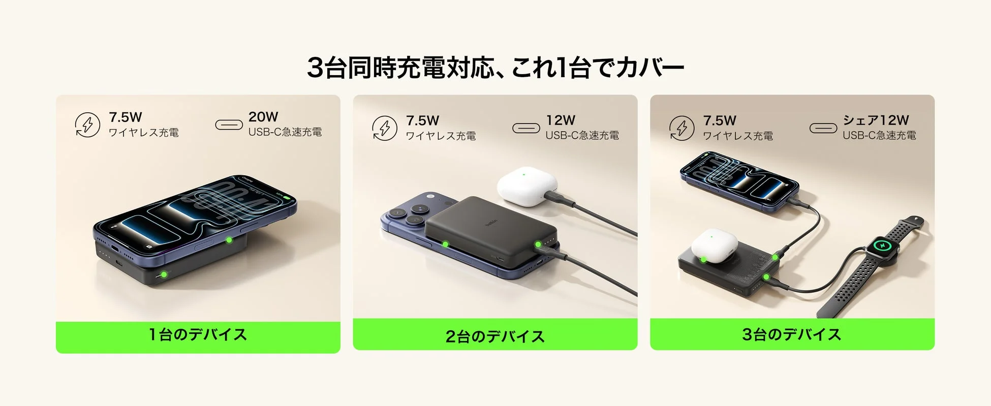 BoostChargeの3台同時充電機能