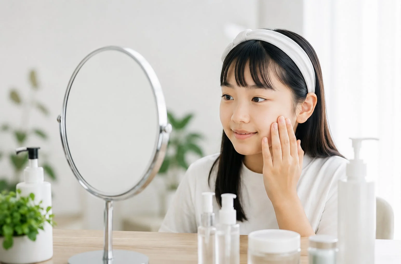 スキンケア中の女性