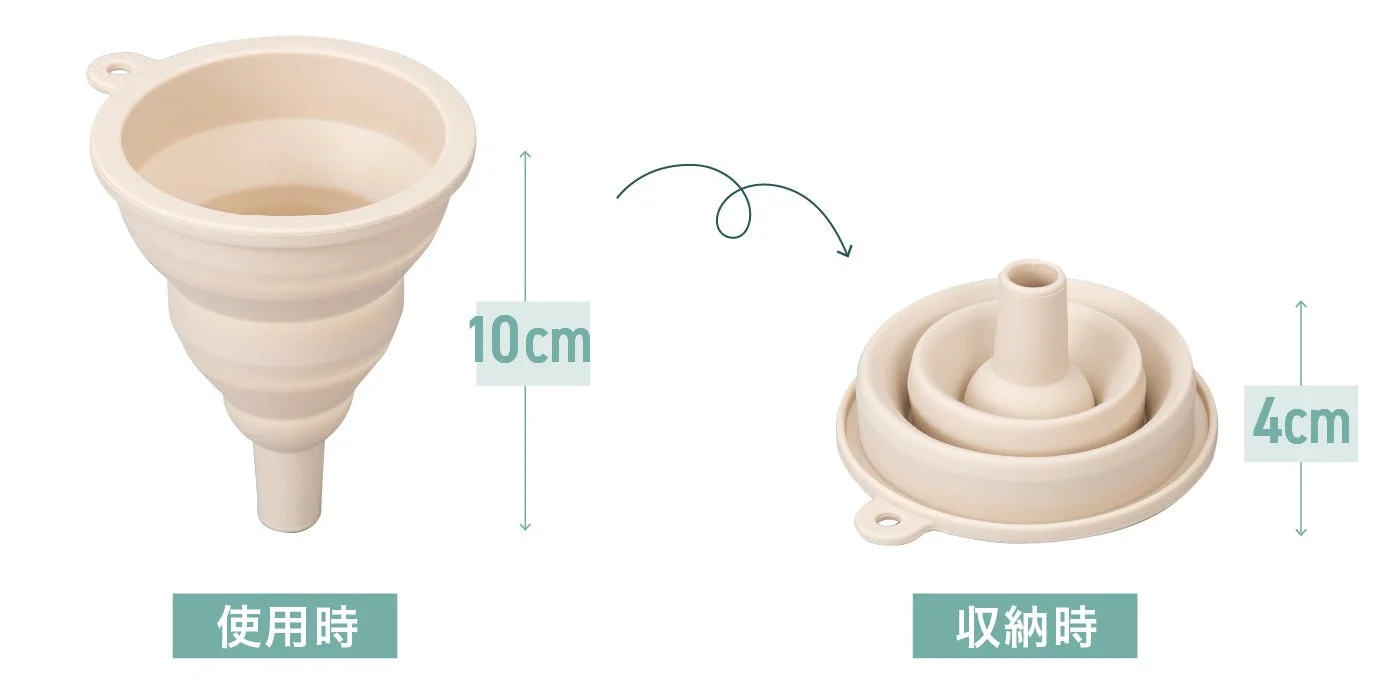 折り畳みじょうごの使用時と収納時の比較