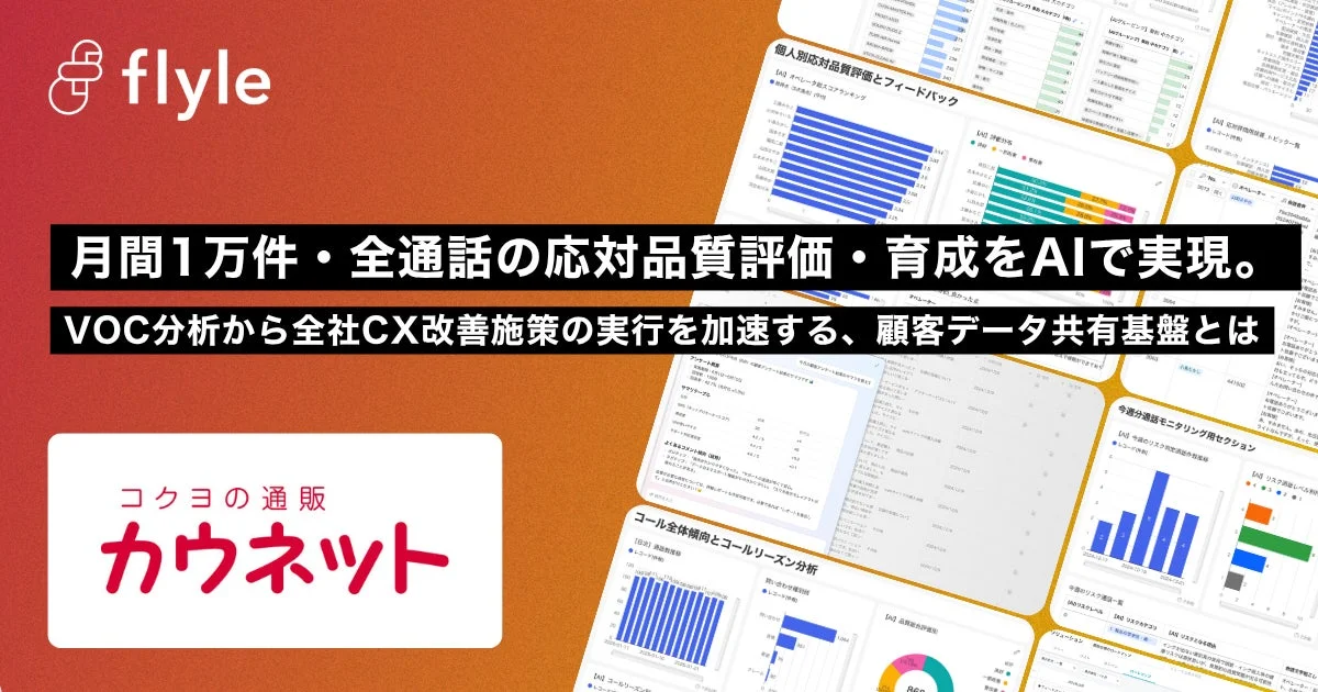 flyle,AI,コールセンター,応対品質評価,VOC分析,CX改善,顧客データ,ダッシュボード,カウネット,業務効率化