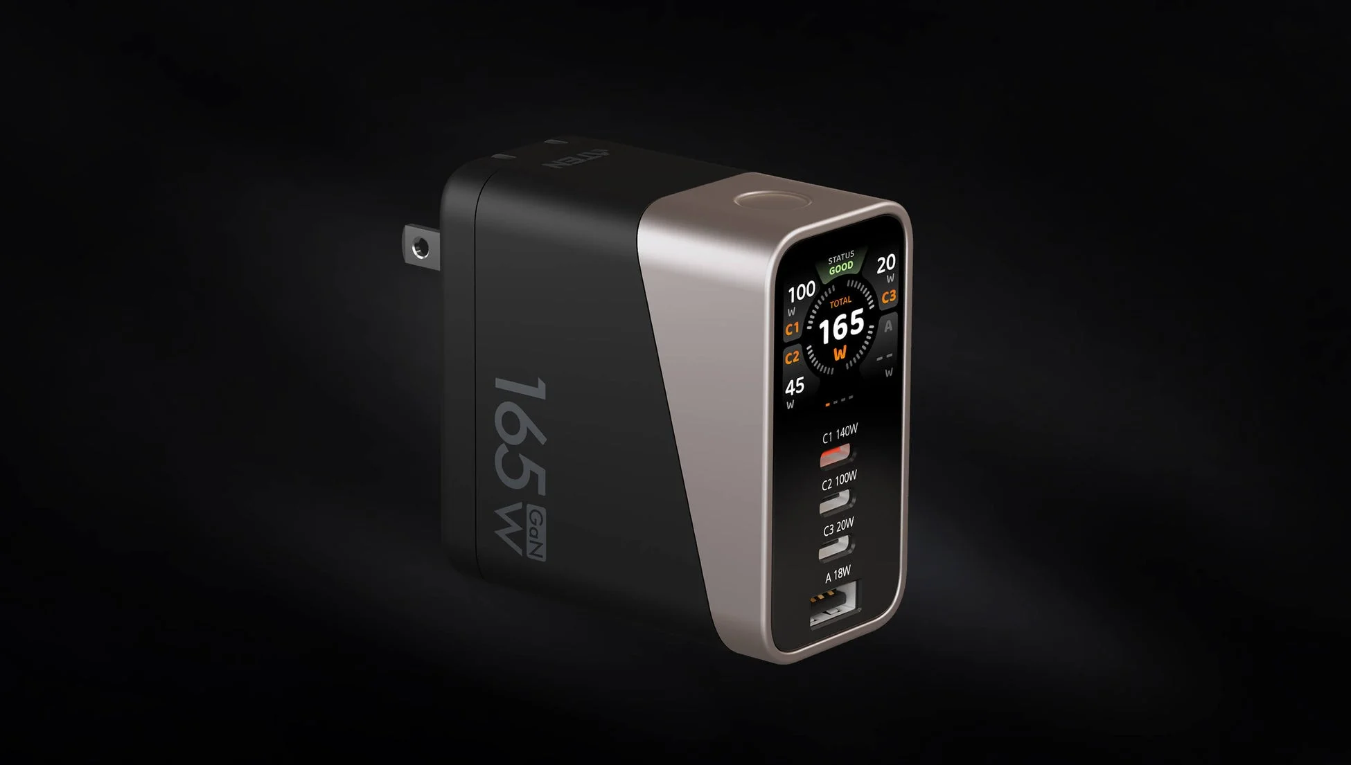 165W GaNスマートディスプレイ充電器