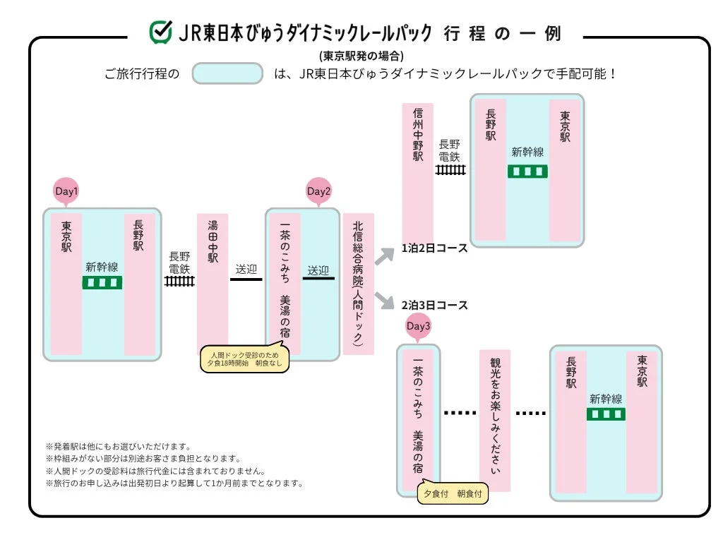 JR東日本びゅうダイナミックレールパックの旅行行程例