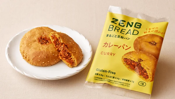 ZENBブレッド カレーパンの商品情報パッケージとカットされたカレーパン