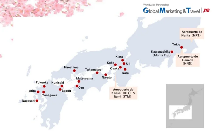 日本地図に観光地が示された図