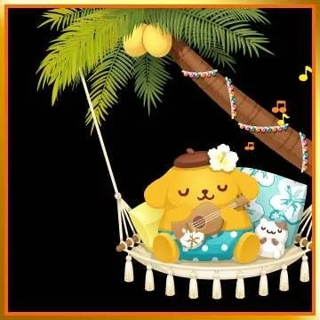 ポムポムプリンがウクレレを弾くイラスト