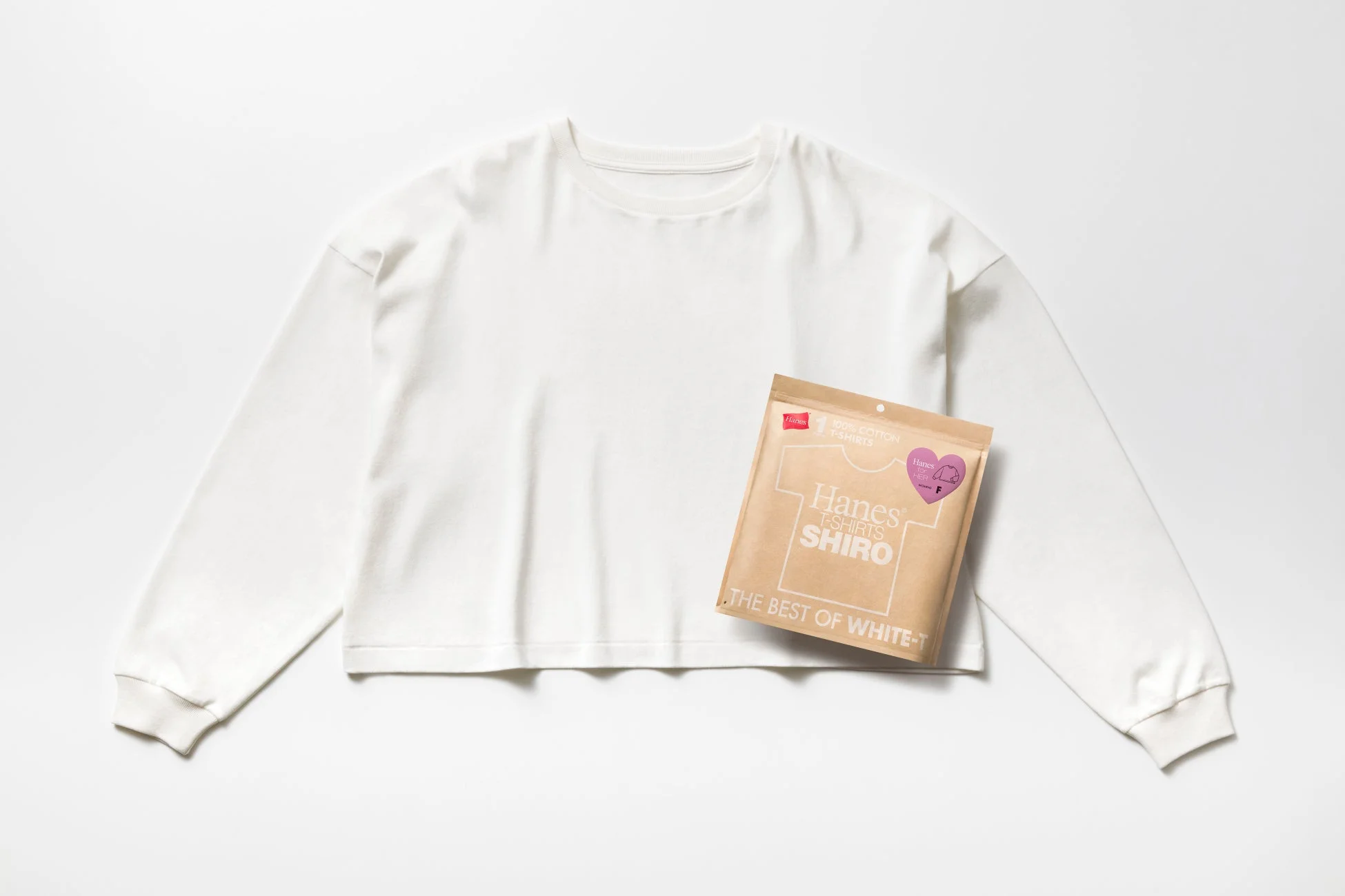 Hanes T-SHIIRTS SHIRO for HER クロップドワイドTシャツ