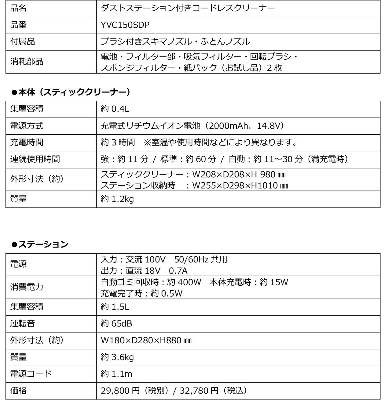 製品仕様表
