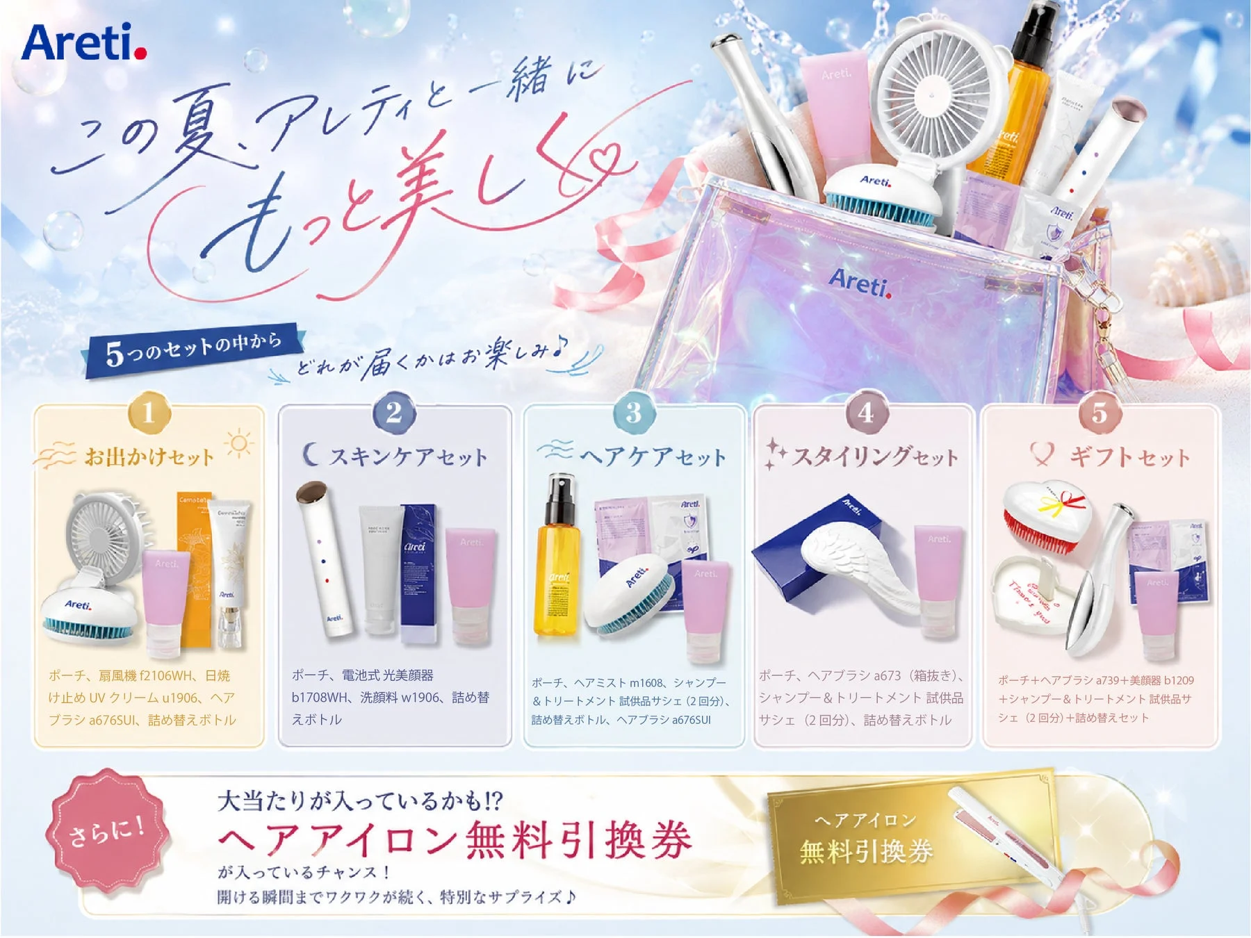 Areti.の5種類の美容セットと大当たりチャンス