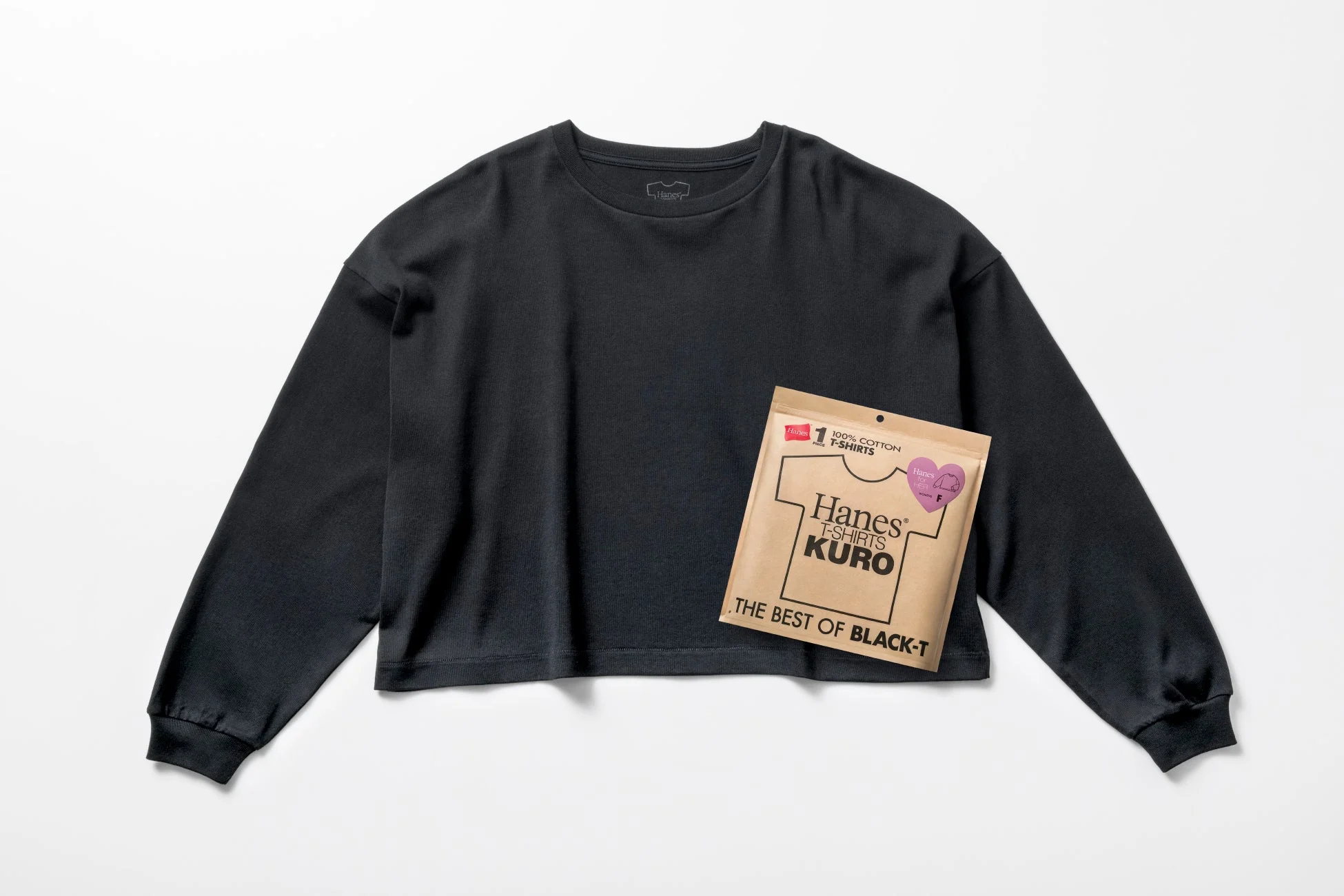 Hanes T-SHIIRTS KURO for HER クロップドワイドTシャツ