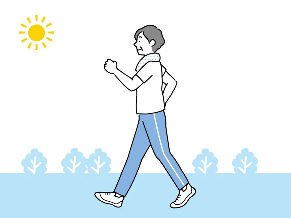 屋外でウォーキングをする高齢者のイラスト