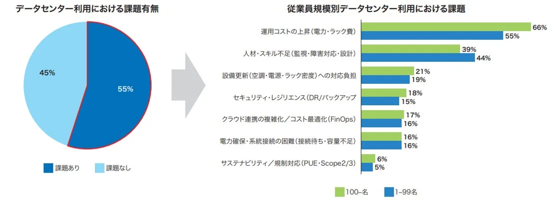 データセンター利用における課題の有無と具体的な課題