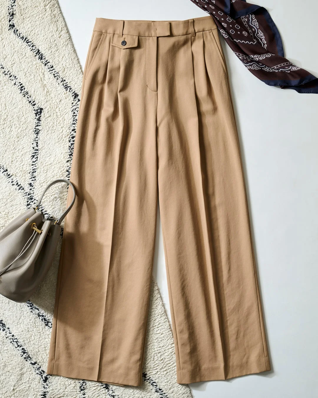 Wool Gabardine Wide-Leg Trousers