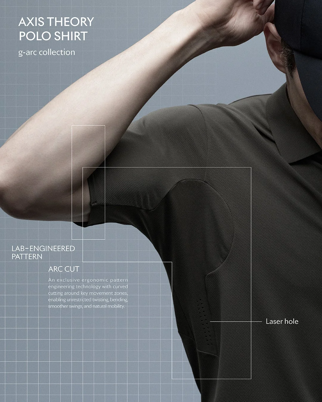 AXIS THEORY POLO SHIRT g-arc collection LAB-ENGINEERED PATTERN ARC CUTの説明