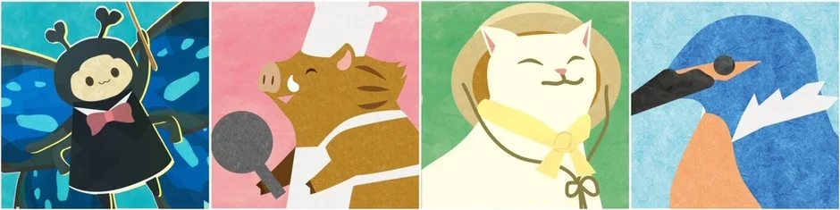 可愛らしい動物と昆虫のキャラクターイラスト