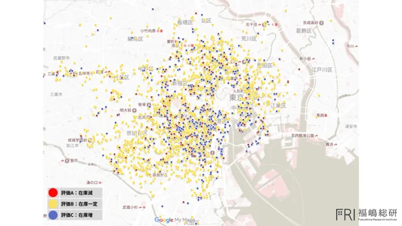評価A:在庫減 評価B:在庫一定 評価C:在庫増