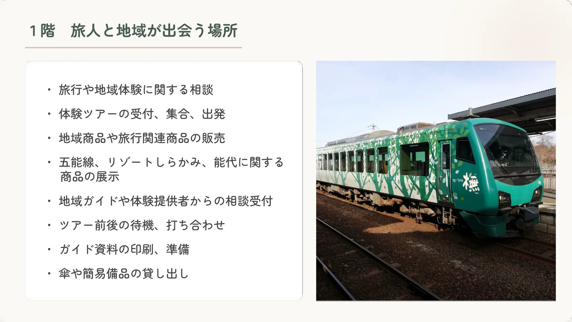 リゾートしらかみと1階機能説明