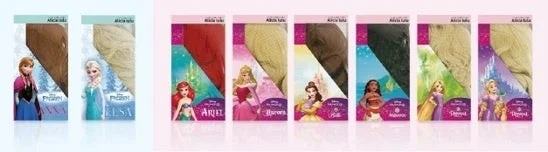 ディズニーキャラクターをテーマにしたウィッグやヘアエクステンションのパッケージ