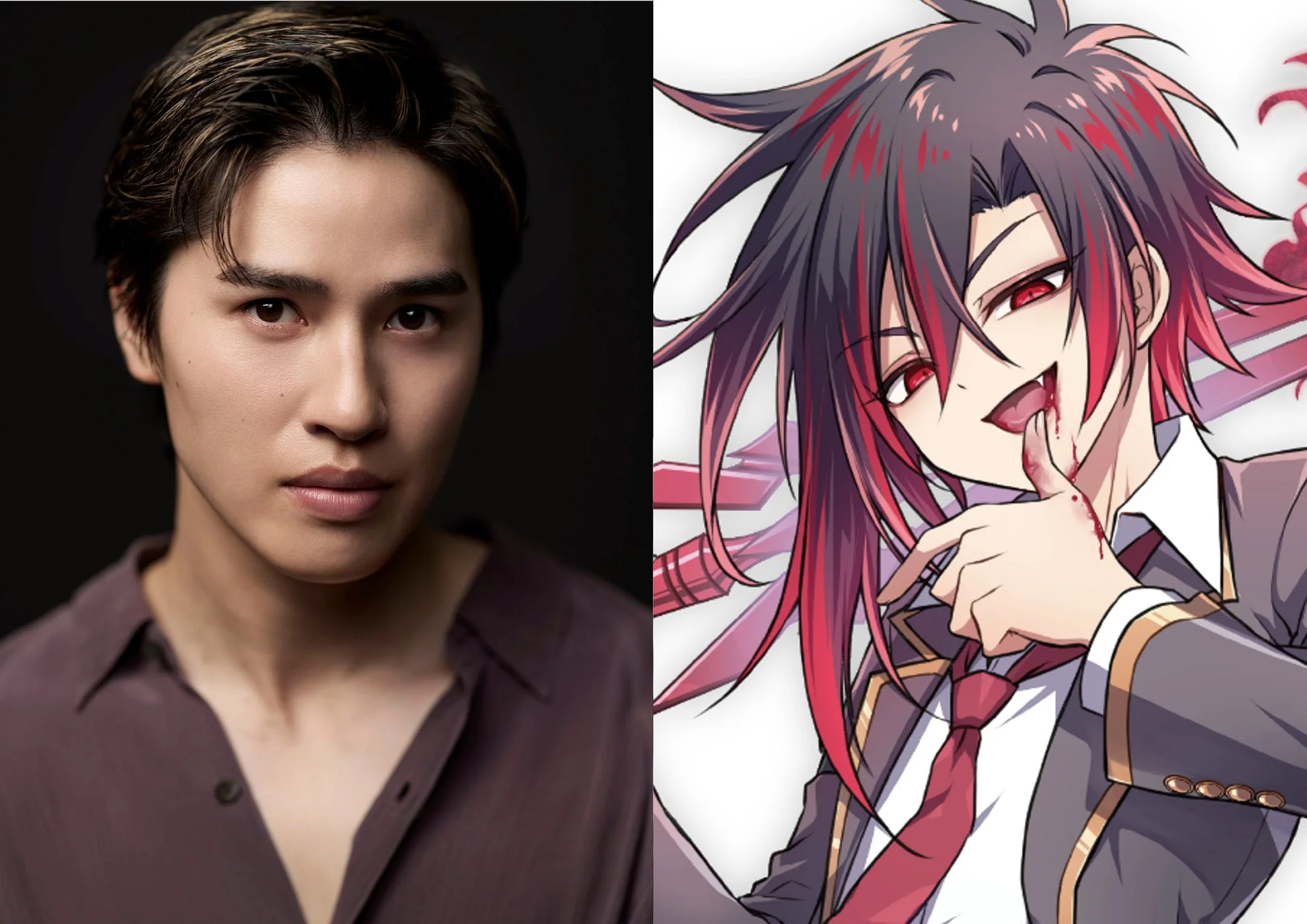 実写の男性とアニメスタイルのキャラクターが並べられた分割画像