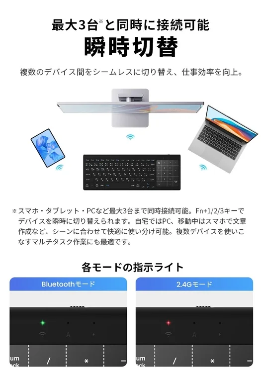 最大3台同時接続と瞬時切替