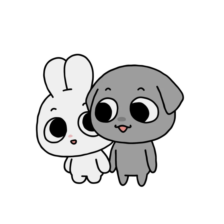 寄り添ううさぎと犬のキャラクター