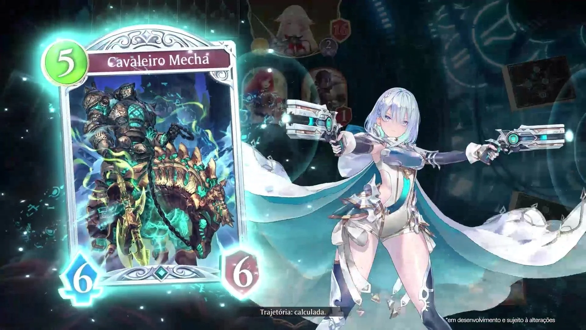 Cavaleiro Mecháのカードと青髪の美少女キャラクター