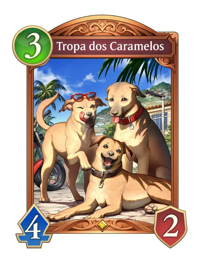 3匹のキャラメル色の犬のカードイラスト