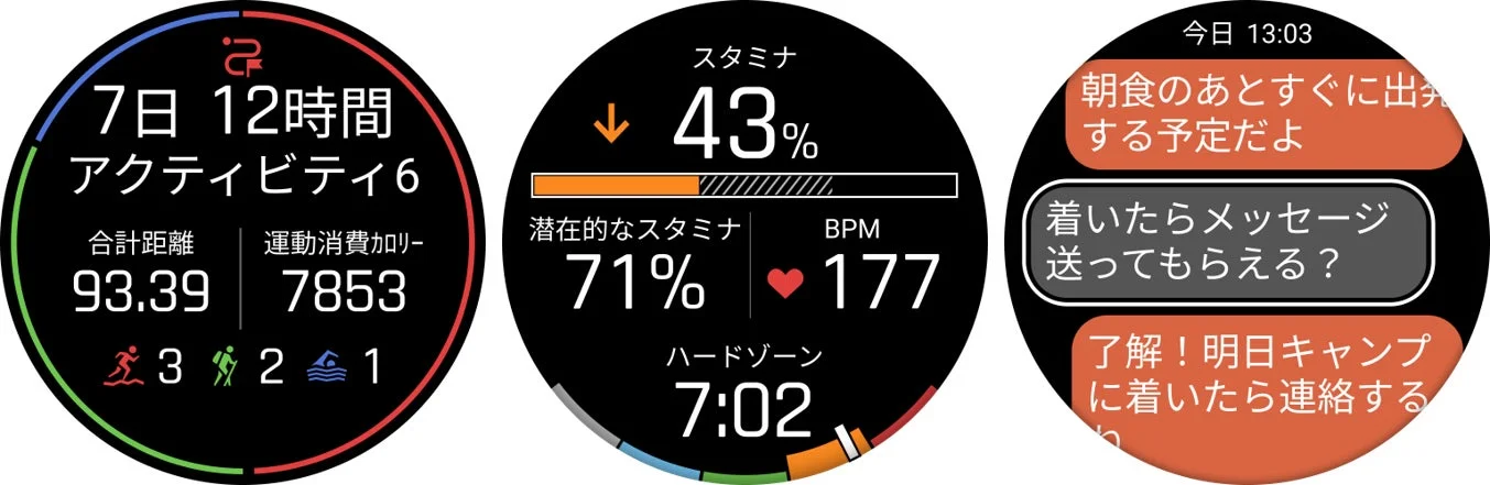スマートウォッチのフィットネスデータとチャット画面