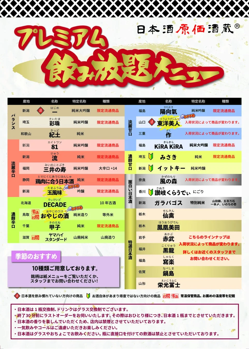 プレミアム飲み放題メニュー(日本酒)