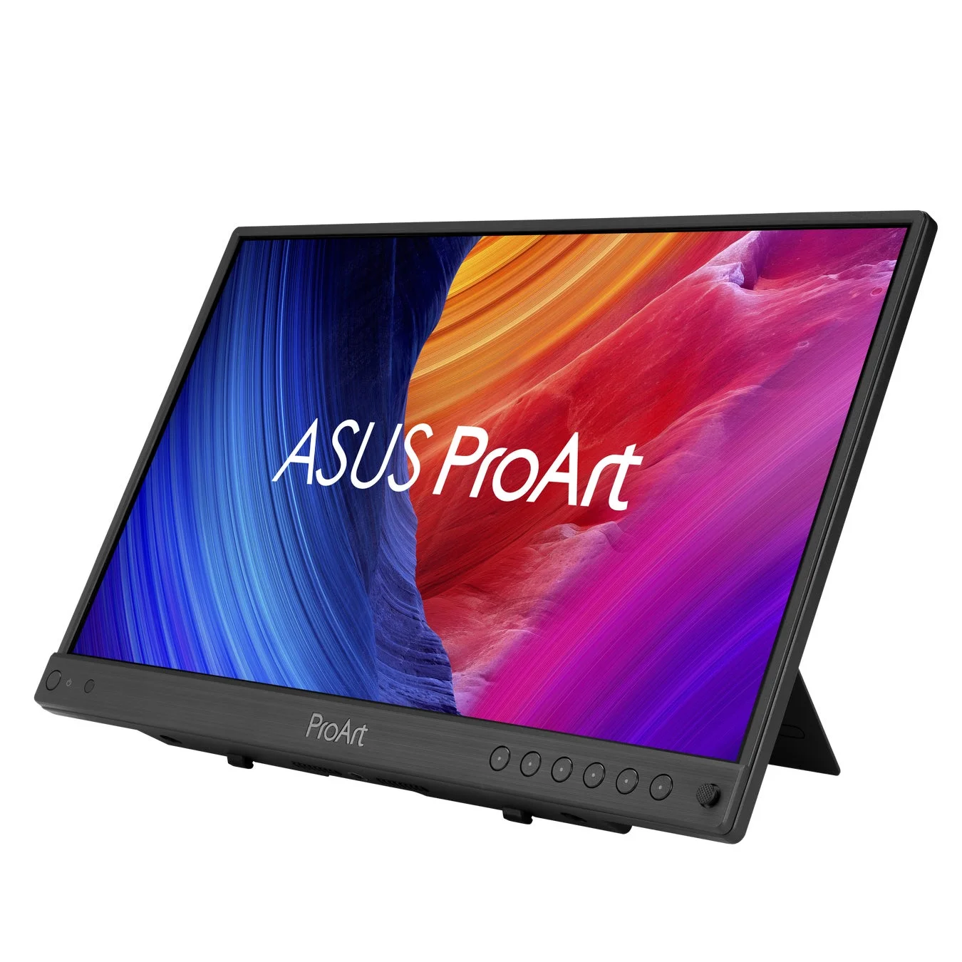 ASUS ProArtシリーズのポータブルモニターが、鮮やかな抽象的な壁紙を表示