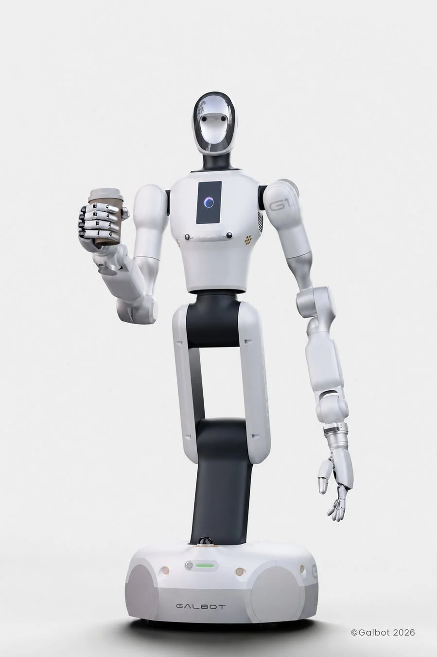 白と黒を基調としたスタイリッシュなヒューマノイドロボット