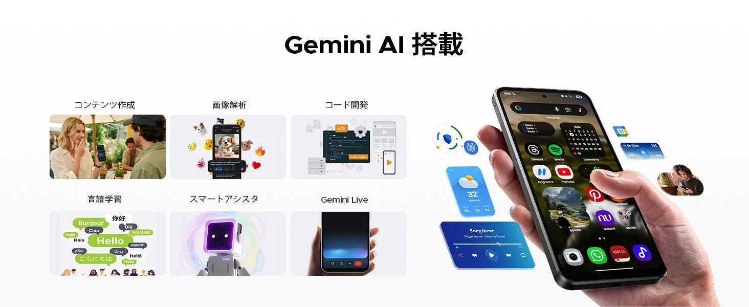 Gemini AIの多様な機能を視覚的に紹介する画像