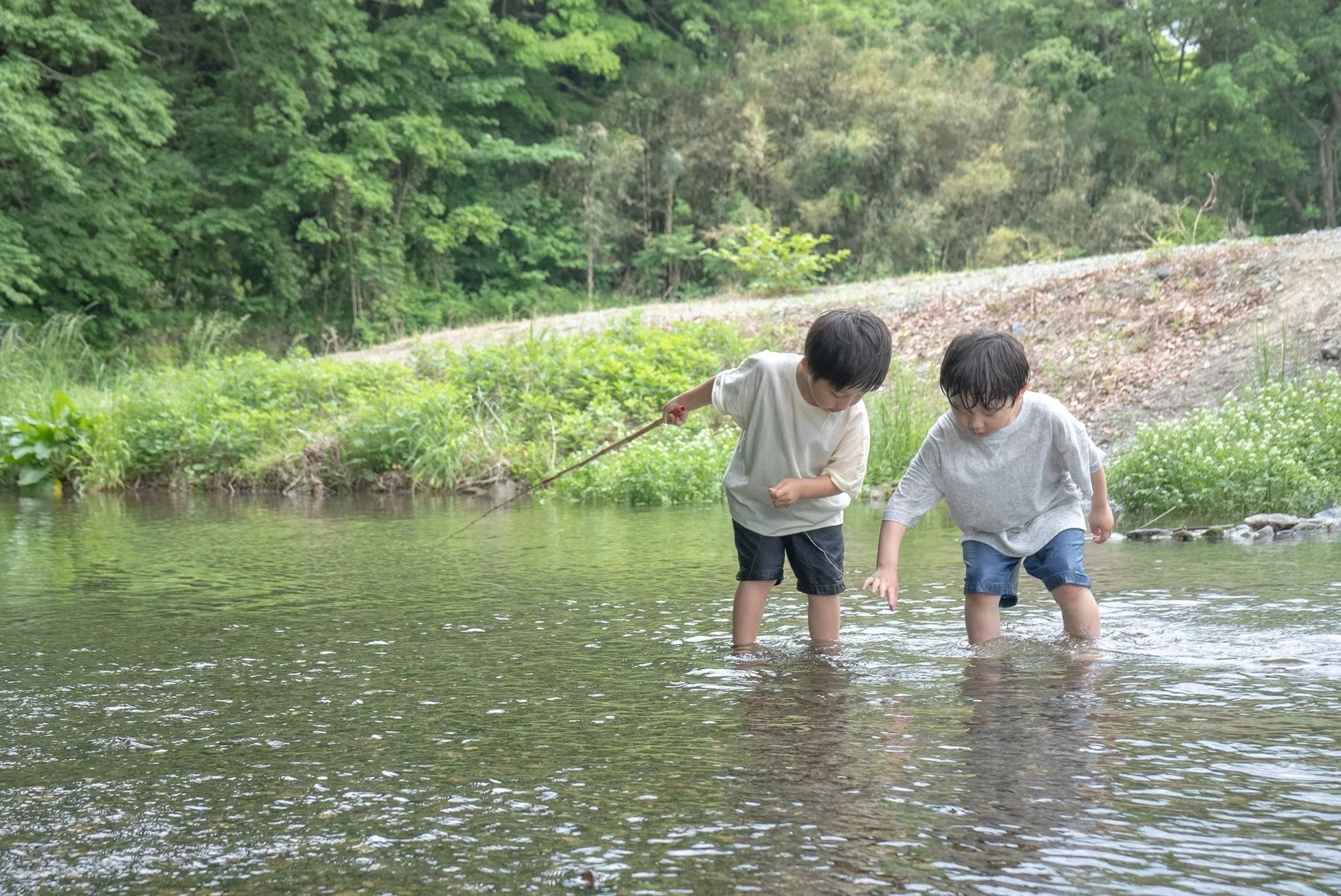 川遊びをする子供たち