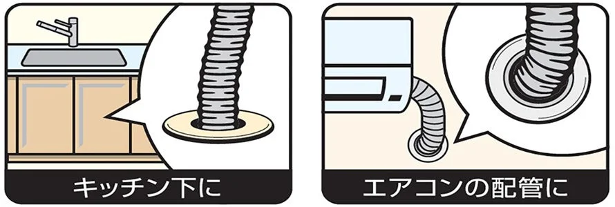 キッチン下とエアコン配管への使用例