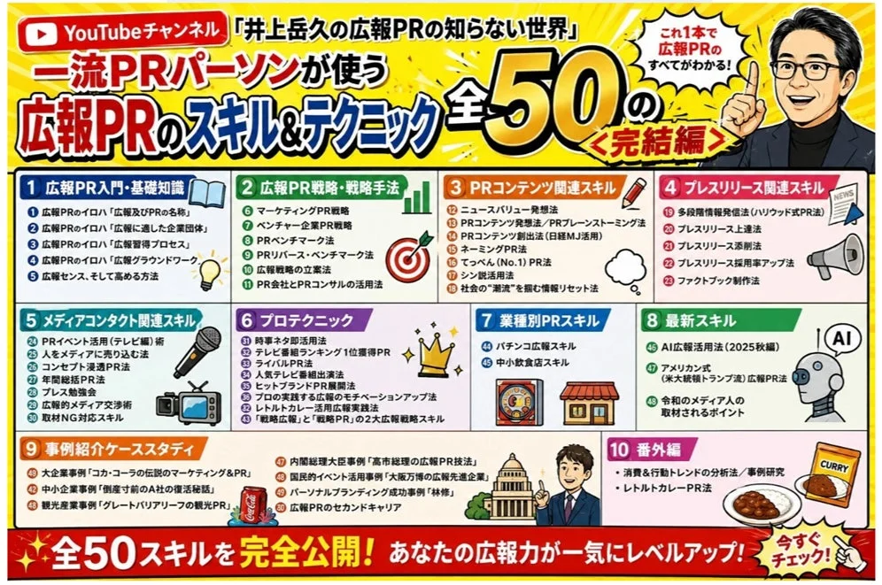 YouTubeチャンネル「井上岳久の広報PRの知らない世界」全50スキル