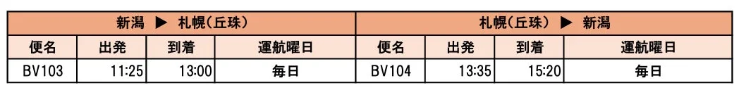 新潟-札幌（丘珠）線スケジュール