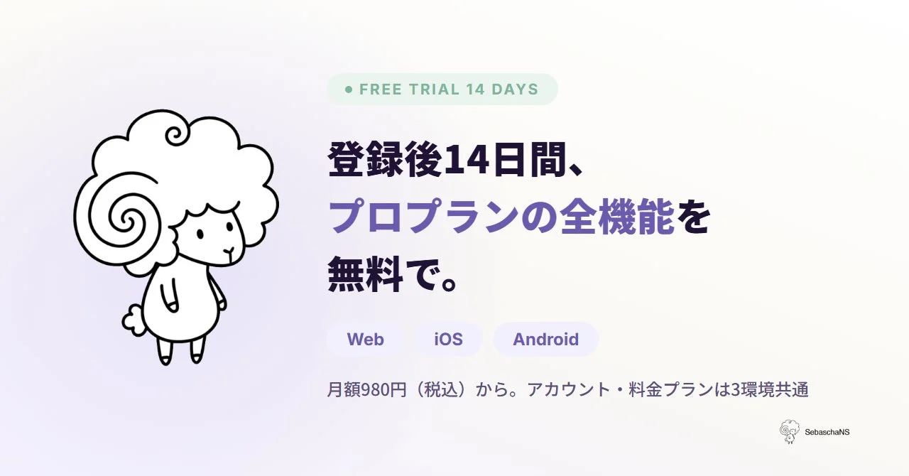 無料トライアル14日間、プロプラン全機能が利用可能