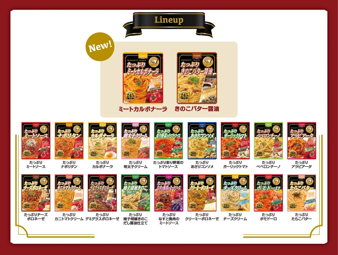たっぷりパスタソースシリーズラインナップ