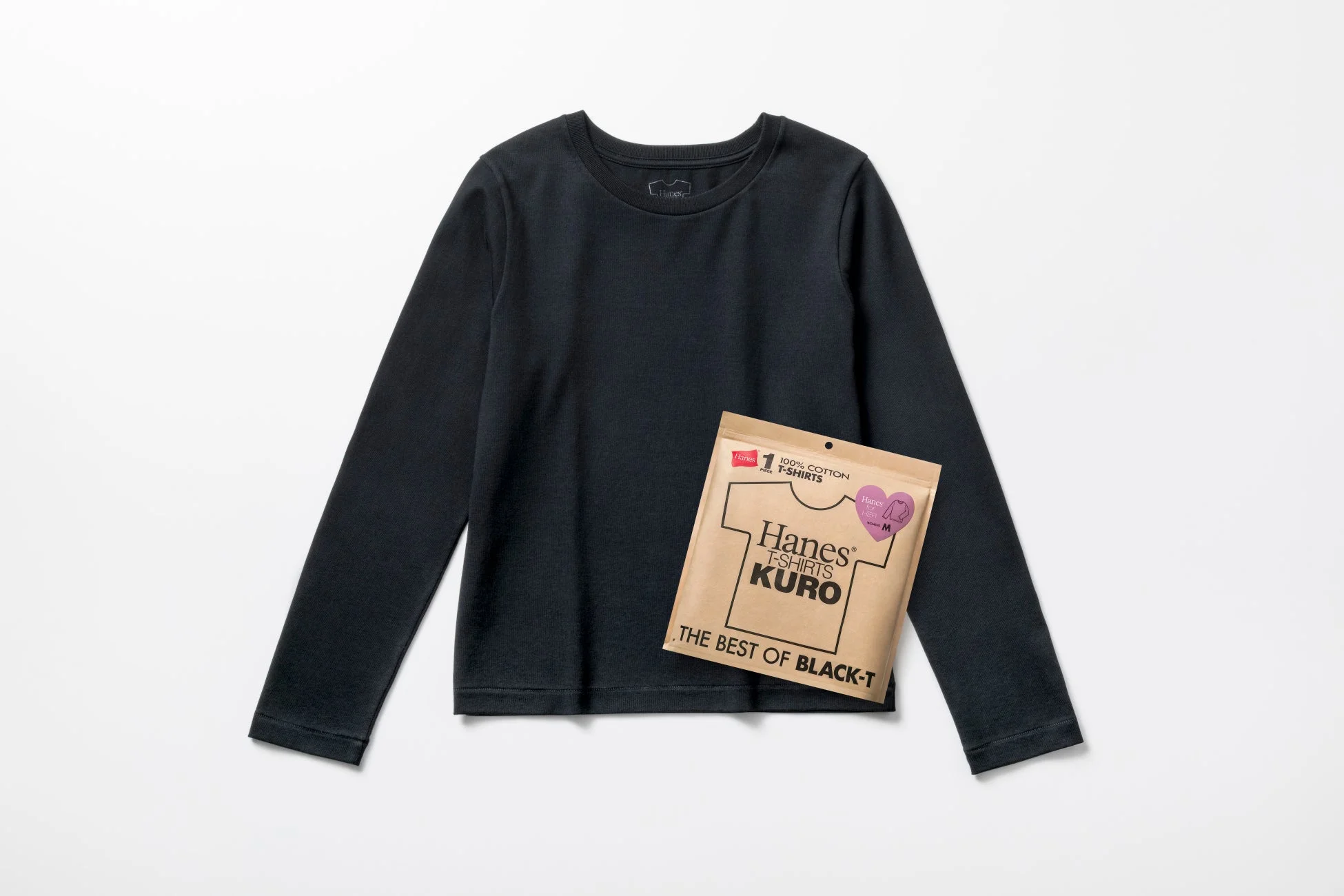 Hanes T-SHIIRTS KURO for HER クルーネックロングスリーブTシャツ