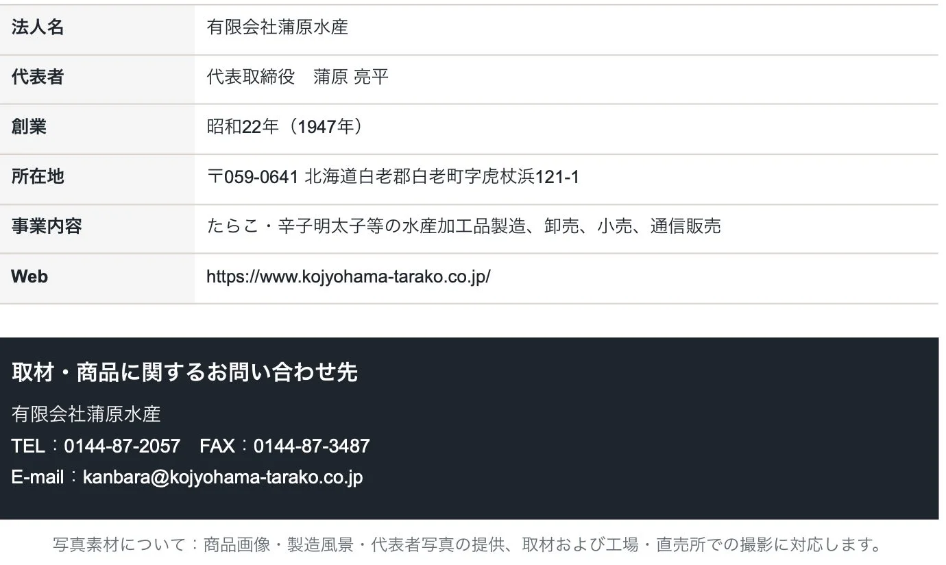 有限会社蒲原水産 企業情報