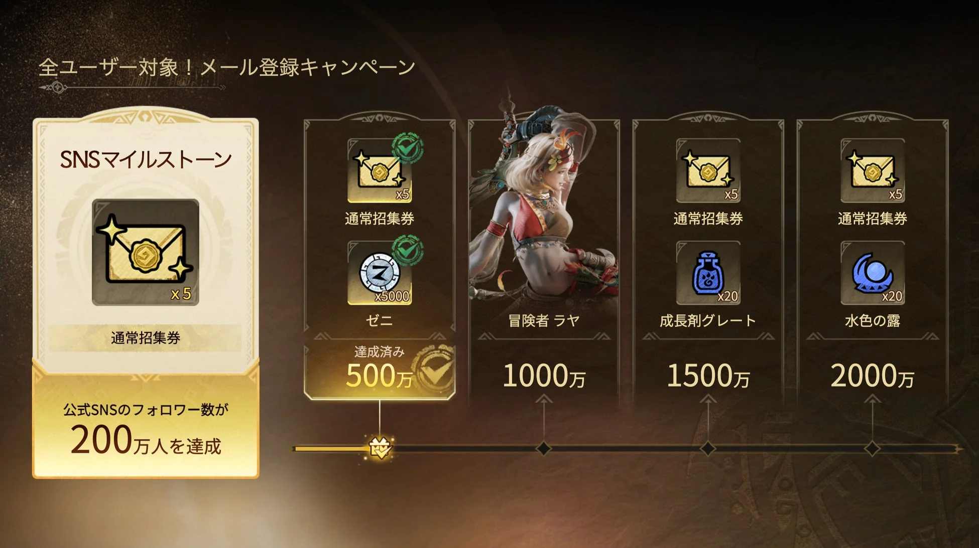 事前登録キャンペーン報酬一覧