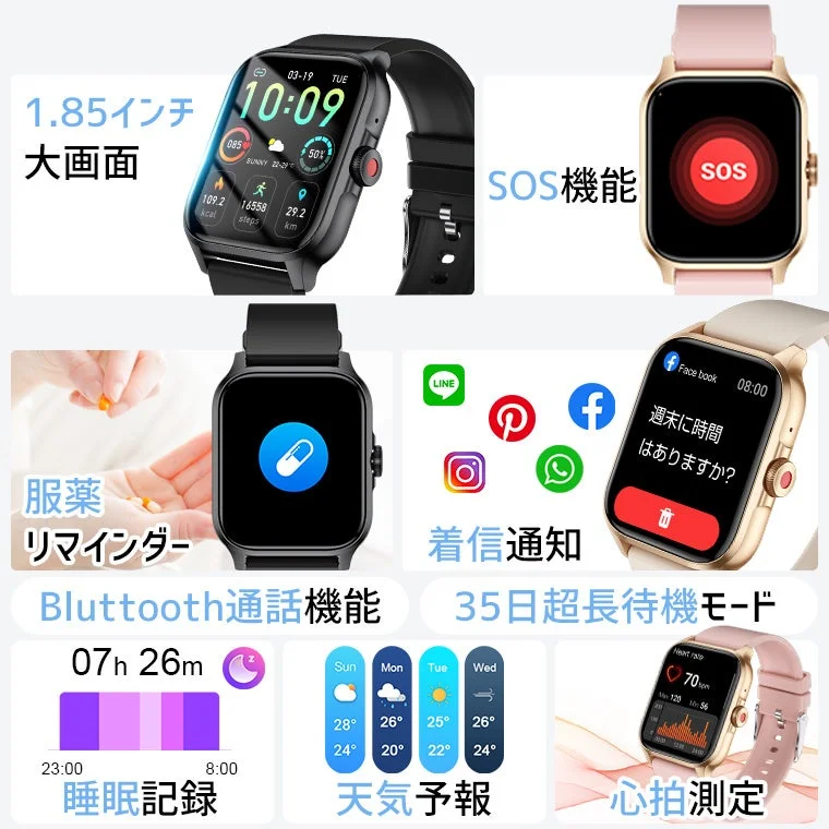多機能スマートウォッチQX15の機能一覧
