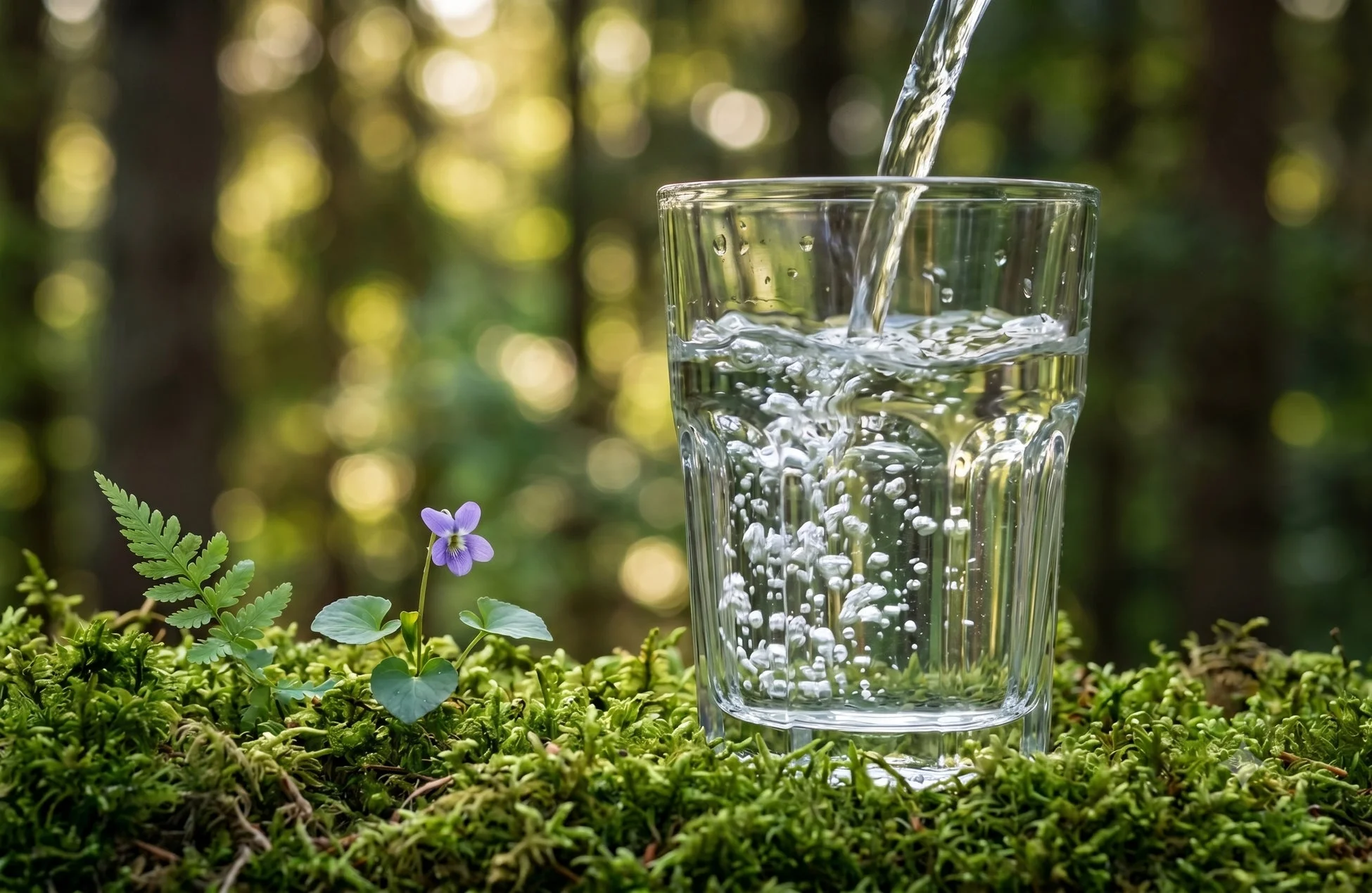 グラスに水が注がれている様子
