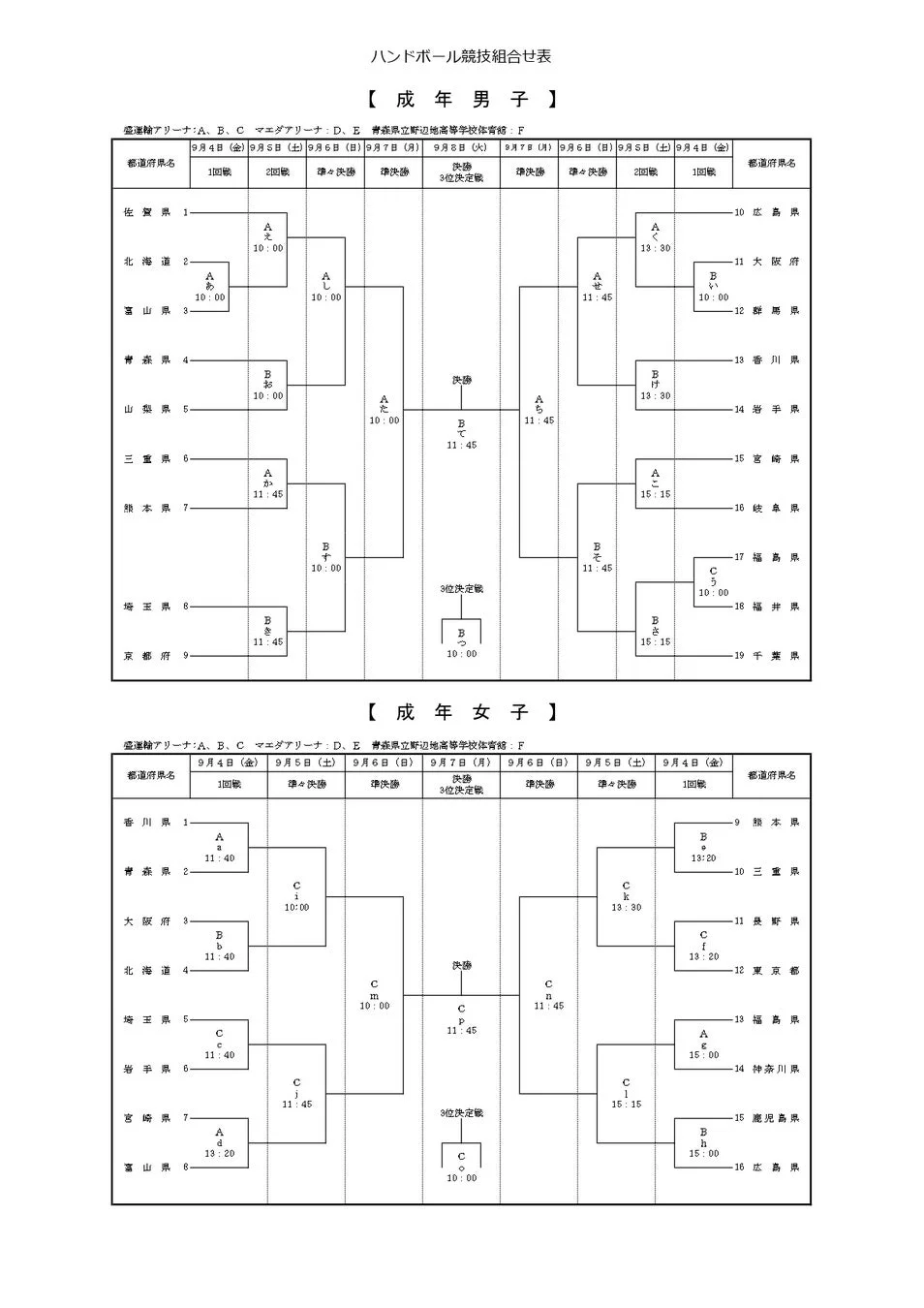 成年男子・女子組み合わせ表