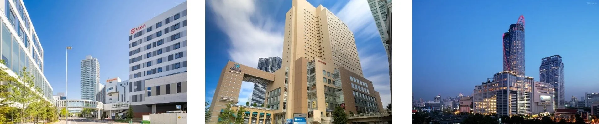 日中と夜間の都市景観