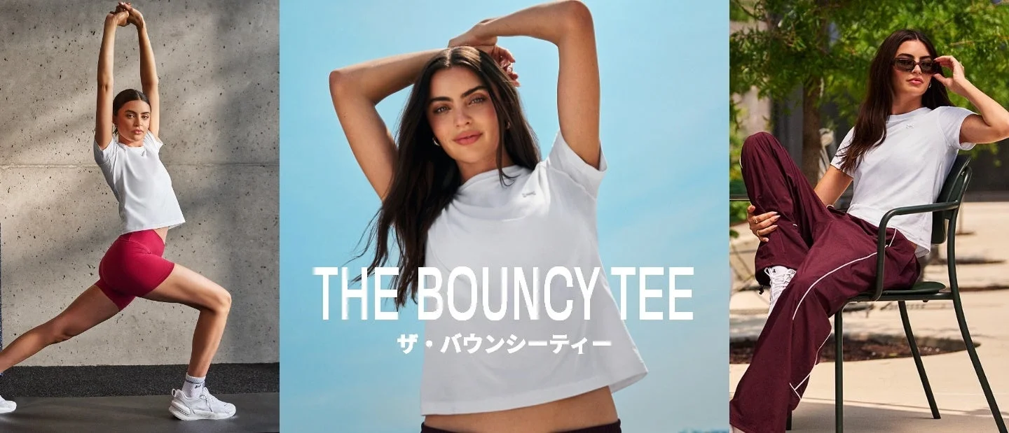 「THE BOUNCY TEE」を着用した女性モデルの画像
