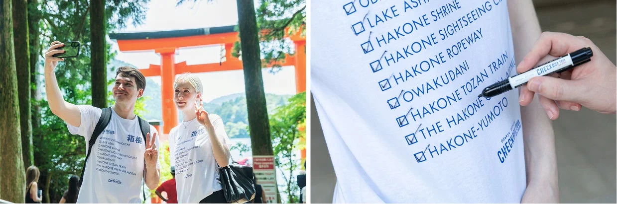 Tシャツを着て観光する様子
