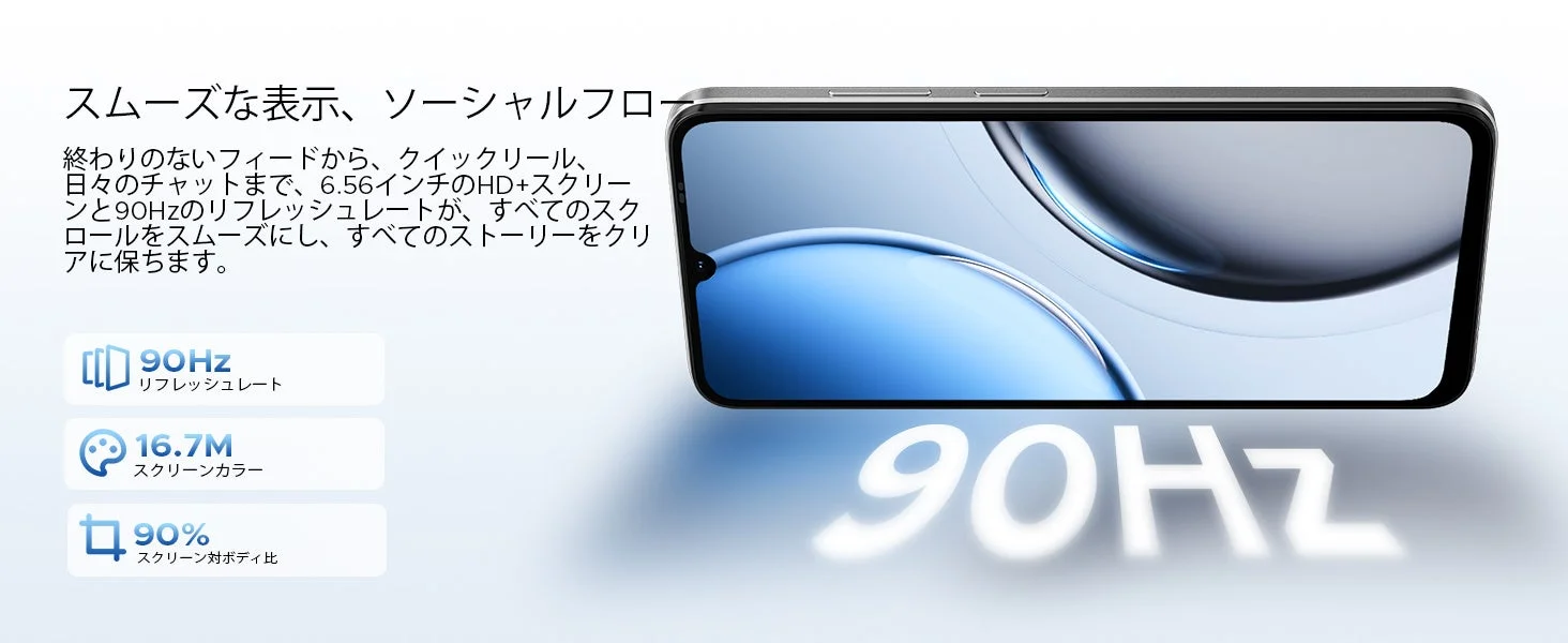 6.56インチ大画面&90Hz高リフレッシュレート