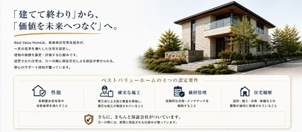 「Best Value Home」の広告で、「建てて終わり」ではなく「価値を未来へつなぐ」住宅を提案